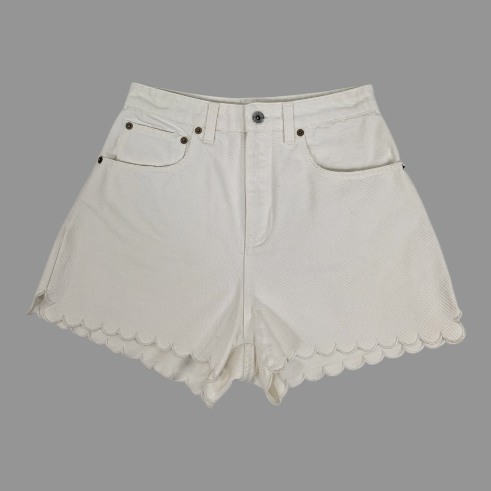 Miu Miu White Denim Scalloped Hem Shorts High Waist Size 38 US 2 Small